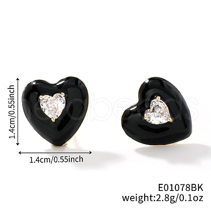 Brass Cubic Zirconia Heart Stud Earrings HT3494-1-1