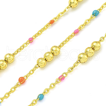 Brass Enamel Round Beaded Link Chain CHC-G022-07G-17-1