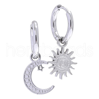 Moon & Sun 304 Stainless Steel Crystal Rhinestone Hoop Earrings FS-WG14E18-02-1