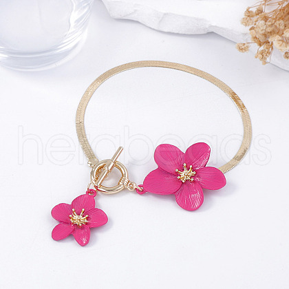 Alloy Enamel Flower Charm Brass Snake Chain Anklets for Women WG4EB39-01-1