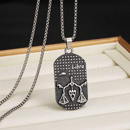 201 Stainless Steel Oval with Engraved Constellation Pendant Necklaces for Men WG36A86-07-1