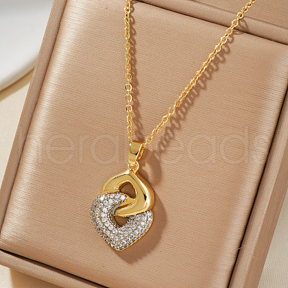 Geometric Inlaid Brass Cubic Zirconia Hollow Necklace KQ8718-3-1