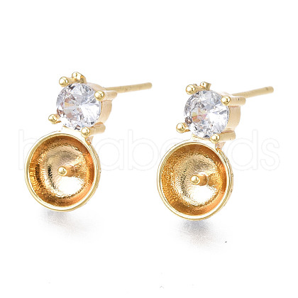 Brass Micro Pave Cubic Zirconia Stud Earring Findings KK-N233-132-1