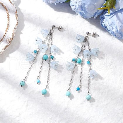 Acrylic Flower Tassel Stud Earrings EJEW-TA00648-02-1