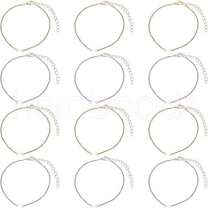 Unicraftale 12Pcs 2 Colors 304 Stainless Steel Box Chains/Venice Chains Bracelets Making MAK-UN0001-20-1