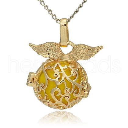 Golden Tone Brass Hollow Round Cage Pendants KK-J230-07G-1