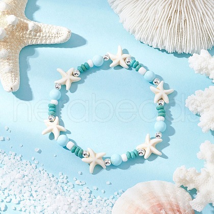 Dyed Synthetic Turquoise & Natural Howlite Beads Bracelets for Women BJEW-JB11794-03-1