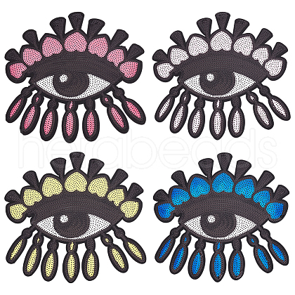 AHADERMAKER 4Pcs 4 Colors Big Eye Glitter Computerized Embroidery Cloth Iron on/Sew on Patches PATC-GA0001-17-1