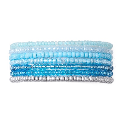7Pcs 7 Colors Round Glass Seed Beaded Stretch Bracelets BJEW-JB10417-1