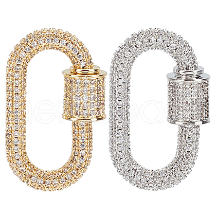 WADORN 2Pcs 2 Colors Brass Micro Pave Clear Cubic Zirconia Screw Carabiner Lock Charms ZIRC-WR0001-01-1