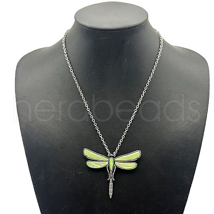 Vintage Alloy & Resin Dragonfly Pendant Necklaces QO5261-1-1