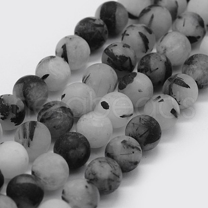 Natural Black Rutilated Quartz Beads Strands G-F570-02-6mm-1