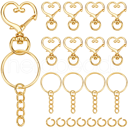 SOFPLATE 150Pcs 3 Styles Heart Shape Zinc Alloy Swivel Lobster Clasp with Iron Split Key Rings with 304 Stainless Steel Jump Rings FIND-SP0002-59G-1
