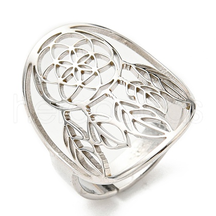 Adjustable 304 Stainless Steel Woven Web/Net with Feather Ring RJEW-F149-05P-1