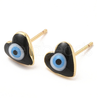 Enamel Heart with Evil Eye Stud Earrings EJEW-E274-02G-09-1