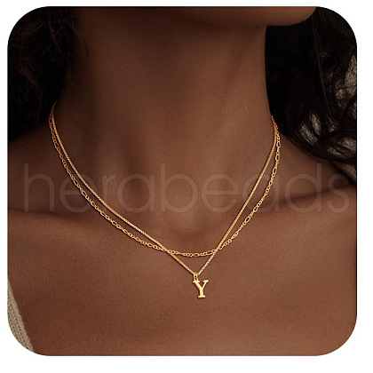 Alloy Initial Pendant Double Layer Necklaces for Women Men WG365C5-25-1