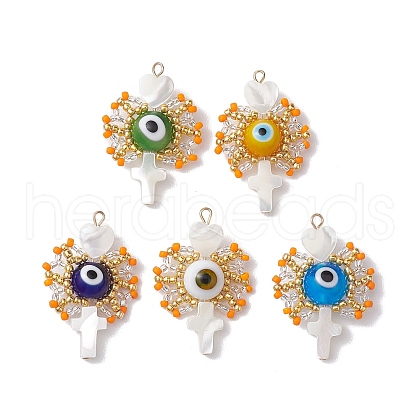 Natural Shell Heart & Cross Pendants PALLOY-MZ00224-1