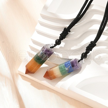Chakra Double Terminal Pointed Bullet Shaped Stone Pendant Necklaces NJEW-Z060-01-1