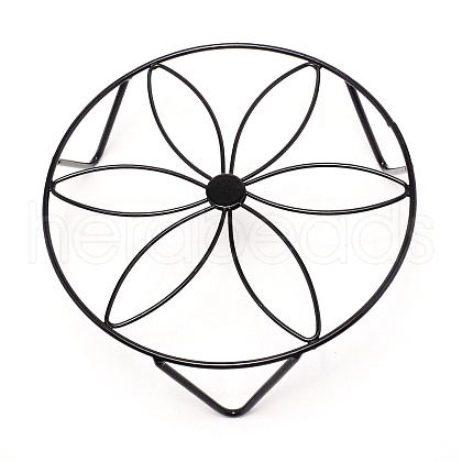 Flat Round with Flower Pattern Iron Display Decorations AJEW-WH0244-09C-1
