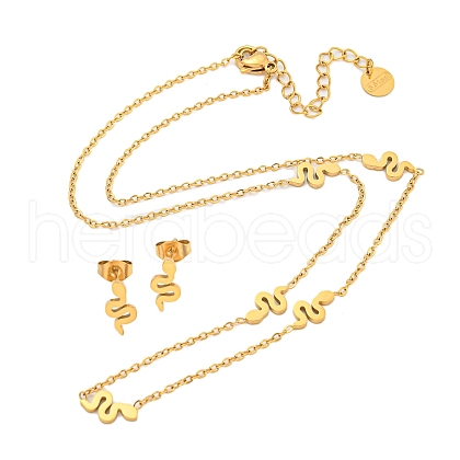 304 Stainless Steel Snake Stud Earring & Necklace Sets for Women SJEW-P003-02G-1