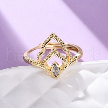 Brass Micro Pave Cubic Zirconia Adjustable Finger Rings for Women RJEW-M099-03G-1