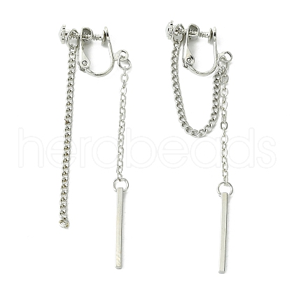 Rertangle Alloy Chain Tassel Clip-on Earrings for Women Men EJEW-C093-02P-1