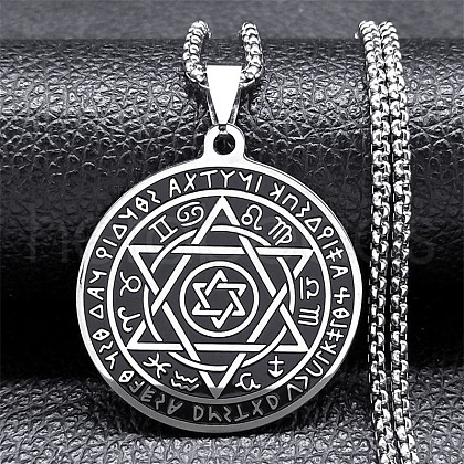 304 Stainless Steel Star of David 12 Constellation Pendant Necklaces NJEW-K283-32P-1