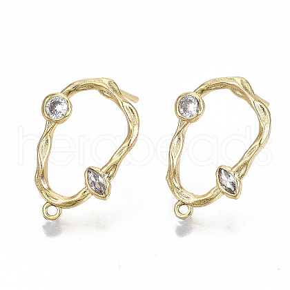 Brass Micro Pave Clear Cubic Zirconia Stud Earring Findings KK-T062-48G-NF-1