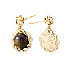 Brass & Tiger-Eye Stud Earring Findings KK-N258-17G-2