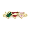Brass Colorful Cubic Zirconia 3 Heart Connector Charms KK-D325-02G-1