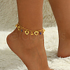 Elegant Brass Hollow Heart & Plastic Blue Faceted Cone Pendant Anklets for Women Vacation and Daily Wear DO5106-4
