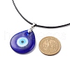 Blue Lampwork Evil Eye Pendant Necklace with Waxed Cord for Women NJEW-JN03955-01-5