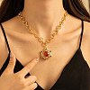 Retro Brass Pave Dyed Natural Agate Flat Round Pendant Necklaces for Women FS-WGEAC5C-01-2