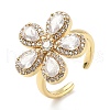 Flower Brass Micro Pave Cubic Zirconia Cuff Rings for Women RJEW-A069-14G-03-4
