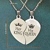 2Pcs Heart with Word King Queen Alloy Split Pendant 201 Stainless Steel Box Chain Necklaces for Couple FS-WG4F8D3-01-2