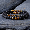 2Pcs Natural Yellow Tiger Eye & Lava Rock Round Beads Stretch Bracelet Set for Men Women LM4731-3