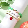 3Pcs 3 Styles Teachers' Day Polymer Clay Beads Stretch Bracelet & Alloy Enamel Apple Charm Bracelet Set for Women BJEW-TA00606-3