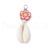 Natural Cowrie Shell & Flower Handmade Polymer Clay & Acrylic Imitation Pearl Pendants PALLOY-JF03817-3