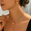 Sweet and Simple Stainless Steel Heart Tassel Stud Earrings & Necklaces Set for Women EJ7179-4