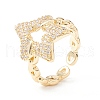 Clear Cubic Zirconia Open Star Cuff Ring KK-D067-39G-RS-1