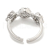 Rack Plating Brass Micro Pave Cubic Zirconia Flower Open Cuff Rings for Women RJEW-F162-04P-01-3