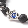 Natural & Synthetic Mixed Gemstone Stretch Bracelet with Alloy Hamsa Hand BJEW-TA00153-4