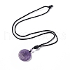 Natural Amethyst Flat Round with Hexagon Pendant Necklace with Nylon Cord for Women NJEW-P274-05-02-2