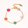 Flower Stainless Steel Glass Beaded Bracelets & Necklaces Sets for Women FN9236-1-6