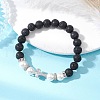 Natural Lava Rock & Shell Pearl Round Beads Stretch Bracelets BJEW-JB11826-02-1