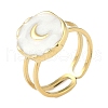 Ion Plating(IP) 304 Stainless Steel Enamel Flat Round with Moon Finger Rings RJEW-L107-065G-01-1