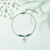 304 Stainless Steel Turtle Charm Anklet with Round Natural White Jade Beads for Women AJEW-AN00498-04-2