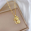 Cat Shaped Brass Micro Pave Clear and Black Cubic Zirconia
Pendant Necklaces FS-WG44377-01-4