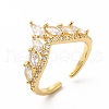 Clear Cubic Zirconia Crown Open Cuff Ring with Glass KK-A180-44G-3