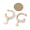 Mother's Day Jewellery Moon & Star Natural Pearl Dangle Half Hoop Earrings EJEW-JE05895-01-3